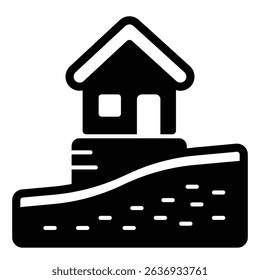 Ground cut and house foundation solid icon, construction concept. Vector graphics. Foundation plan for cottage building sign on white background, style mobile or design