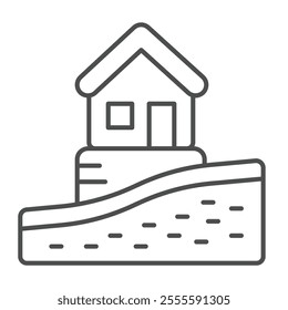 Ground cut and house foundation thin line icon, construction concept. Vector graphics. Foundation plan for cottage building sign on white background, outline style icon for mobile or web design