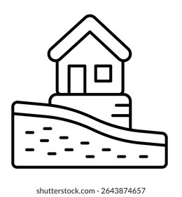 Ground cut and house foundation thin line icon, construction concept. Vector graphics. Foundation plan for cottage building sign on white background, style mobile or design