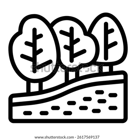Ground cut and trees line icon, construction concept. Vector graphics. Forest nature terrain soil cut sign on white background, style mobile or design