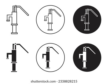 ground deep water hand pump icon set in black filled and outlined style. suitable for mobile app, and website UI design.