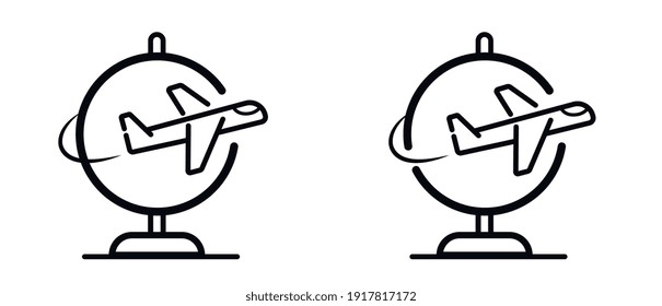 GROUND GLOBE ICONS WITH FLYING AIRPLANE