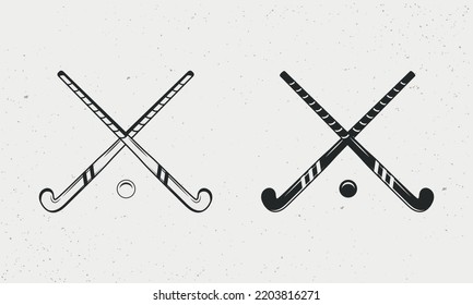 Ground, Grass Hockey icons isolated on white background. Grass Hockey sticks silhouettes. Vintage design elements for logo, badges, banners, labels. Vector illustration - Shutterstock ID 2203816271