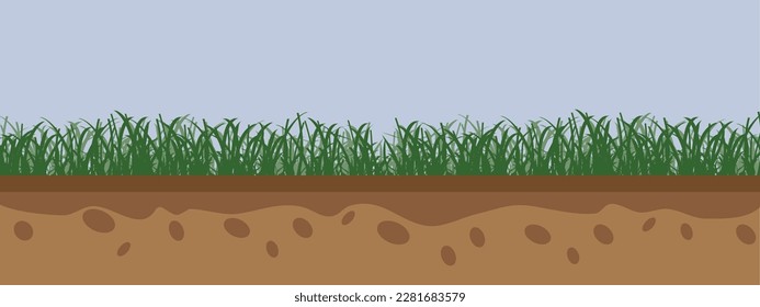 Ground with green grass On a blue background. Vector illustrations