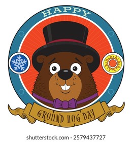 A ground hog cartoon with a top hat.