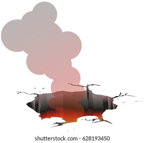 Ground hole emitting smoke and fire vector