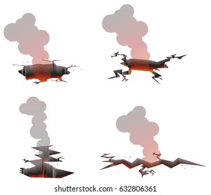 Ground hole with fire and smoke vector illustration