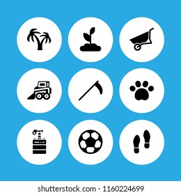 ground icon. 9 ground set with agriculture, human shoes footprints, pawprint and island vector icons for web and mobile app