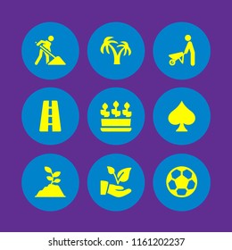 ground icon. 9 ground set with plant, plants, island and soccer ball vector icons for web and mobile app