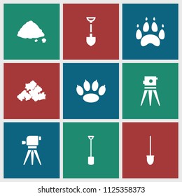 Ground icon. collection of 9 ground filled icons such as mud, shovel, theodolite. editable ground icons for web and mobile.