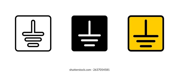 Ground icon. Electrical ground reference symbol for safety connection vector illustration. Provides circuit protection and wiring reference symbol. Earthing system sign. Equipment safety pictogram.