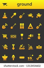 ground icon set. 26 filled ground icons.  Simple modern icons about  - Shovel, Wheelbarrow, Football field, Air, Hockey pitch, Satellite dish, Sow, Sand