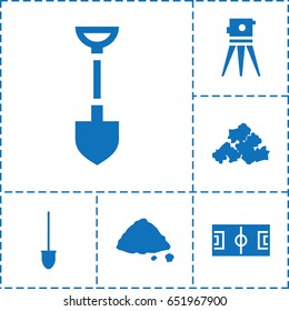 Ground icon. set of 6 ground filled icons such as mud, shovel, theodolite, ground heap
