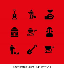 ground icon set with fertilizer, shovel and island vector icons for web and graphic design