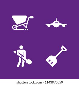ground icon set with shovel, wheelbarrow and airplane frontal view vector icons for web and graphic design