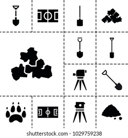 Ground icons. set of 13 editable filled ground icons such as mud, shovel, theodolite, football pitch, ground heap