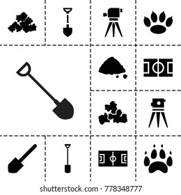 Ground icons. set of 13 editable filled ground icons such as mud, shovel, theodolite, paw, football pitch
