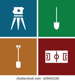 Ground icons set. set of 4 ground filled icons such as theodolite, shovel