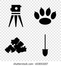 Ground icons set. set of 4 ground filled icons such as mud, theodolite, shovel