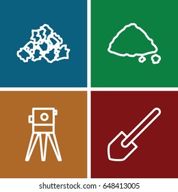 Ground icons set. set of 4 ground outline icons such as mud, shovel, theodolite