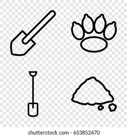 Ground icons set. set of 4 ground outline icons such as shovel, ground heap