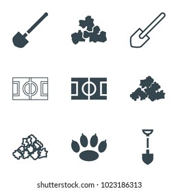 Ground icons. set of 9 editable filled and outline ground icons such as mud, shovel, paw