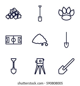 ground icons set. Set of 9 ground outline icons such as mud, shovel, theodolite, ground heap, paw