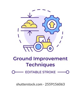 Ground improvement techniques multi color concept icon. Enhancing physical properties of soil. Geotech method. Round shape line illustration. Abstract idea. Graphic design. Easy to use in presentation