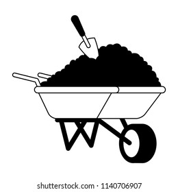Ground inside wheelbarrow in black and white