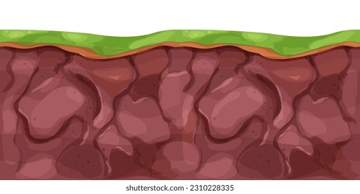 Untergrundquerschnitt mit Steinen im Cartoon-Stil. Spielebene, Landschaft. Landwirtschaftsgarten