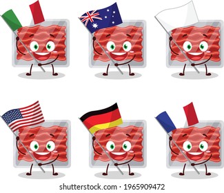 Ground meat cartoon character bring the flags of various countries