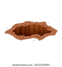 Ground pit. Cartoon hole in a soil. Vector illustration isolated on a white background.