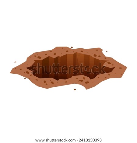 Ground pit. Cartoon hole in a soil. Vector illustration isolated on a white background.