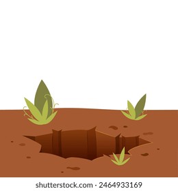 Ground pit. Hole in soil concept. Vector illustration in cartoon style.