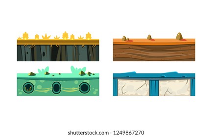 Ground platforms for mobile game user interface set, fantasy textures, element for mobile or computer games vector Illustration