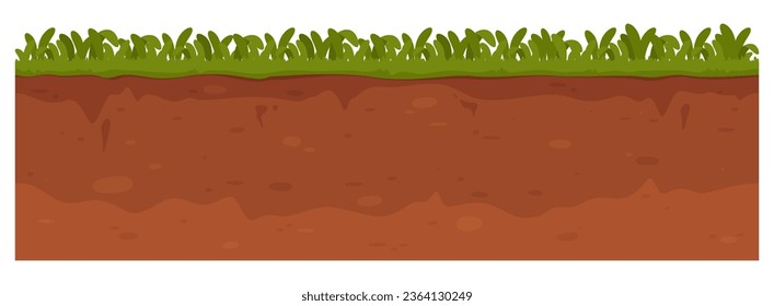 Ground in a section with different layers. Seamless pattern with land platforms for games. Vector illustration