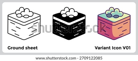 Ground Sheet icon strengthens basecamp, shelter prep, and outdoor-gear visuals. Line, Filled, Color style.