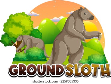 Ground sloth cartoon character with logo illustration