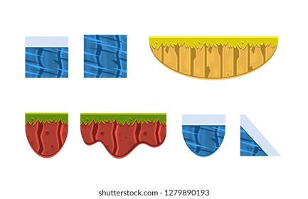 Ground, soil, ice surface, gaming environment, landscape elements, assets for GUI or web design vector Illustration