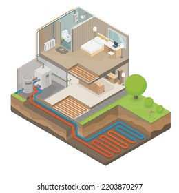 Ground Source Heat Pumps Work Isometric Layout