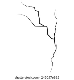 Ground split fracture line. Wall crack black silhouettes, earthquake effect. Fissure top view, surface damage and holes racy vector elements. fractures top view isolated on white background