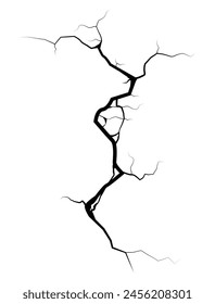 Ground split fracture line. Wall crack black silhouettes, earthquake effect. Fissure top view, surface damage and holes racy vector elements. fractures top view 