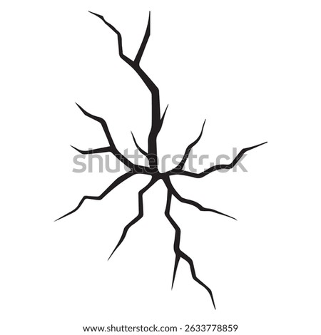 Ground split fracture line. Wall crack black silhouettes, earthquake effect. Fissure top view