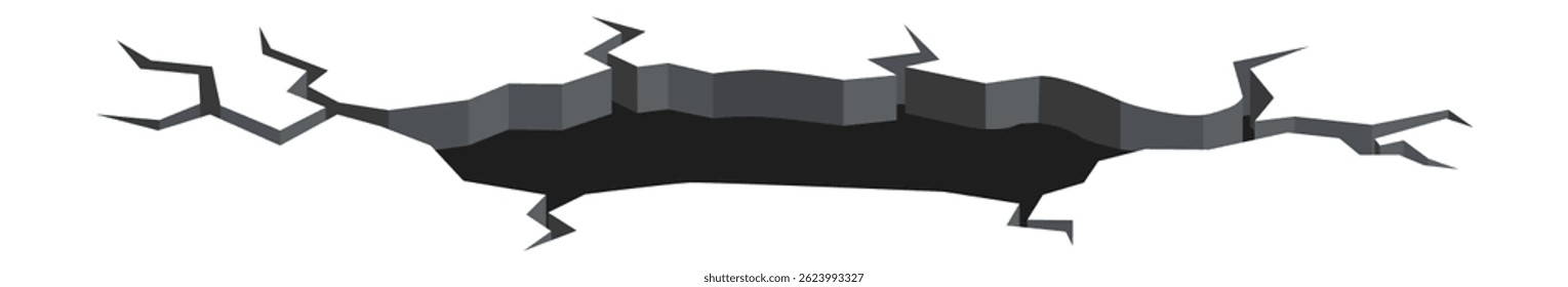 Ground splitting open, creating a deep chasm with jagged edges, illustrating themes of division, separation, and brokenness in the earth's surface