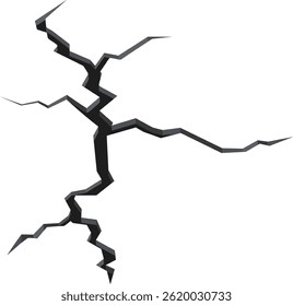 Ground splitting open, forming a deep, dark fissure, representing the devastating impact of earthquakes, destruction, and geological faults in the Earth's surface