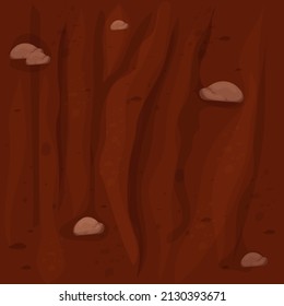 Ground Texture With Stones, Soil Top View In Cartoon Style Seamless. Game Interface Background, Brown Earth. 