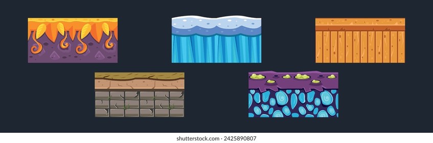 Texturas del suelo para la plataforma de juego Conjunto de vectores colorido