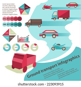 Ground transport travel infographic set with car truck bike minivan vector illustration