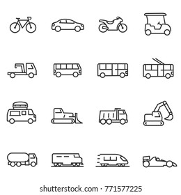 Ground transportation icons set, linear design. Line with Editable stroke