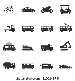 Ground transportation, monochrome icons set. 